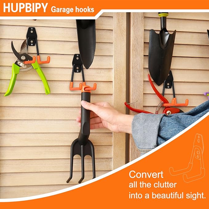HUPBIPY 18 Pack Garage Hooks Heavy Duty Utility Steel with Anti-Slip Coating Wall Mount Storage Organizer for Hanging Power and Garden Tools, Ladders, Hose, Bikes, Ropes, Bulk Items, and More
