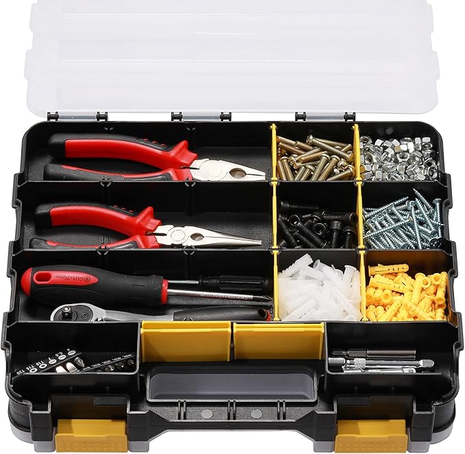 Mayouko Double Side Tools Organizer, Customizable Removable Plastic Dividers, Hardware Box Storage, Excellent for Screws,Nuts,Small Parts, 34-Compartment,2 PCS Set