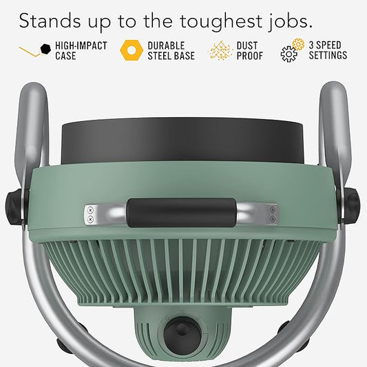 Vornado 293 Large Heavy Duty Shop Fan, 3 Speed Electric Fan, High Impact Casing, IP54-Rated Motor, Whole Room Air Circulator, Pivoting Head, Carry Handle, 16” Floor Fan for Bedroom and Garage, Green