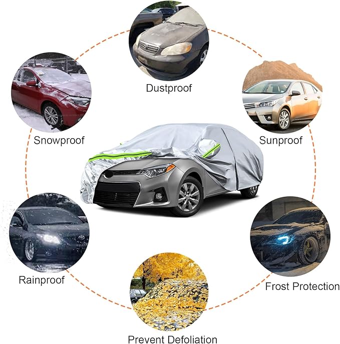 Waterproof Car Covers Replace for 2004-2025 Toyota Corolla Sedan, 6 Layers All Weather Custom-fit Car Cover with Zipper Door & Windproof Bands for Snow Rain Dust Hail Protection (Corolla)