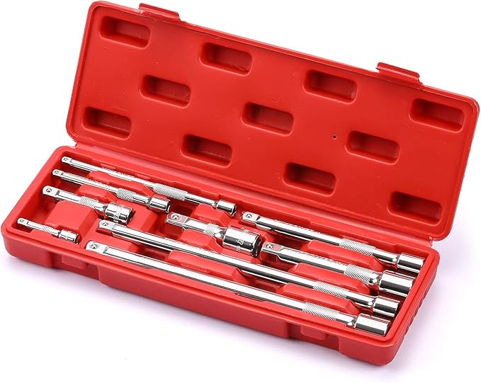 MIXPOWER 9-Piece Extension Bar Set, 1/4", 3/8" and 1/2" Drive Socket Extension Bar, CR-V, Mirror Finish