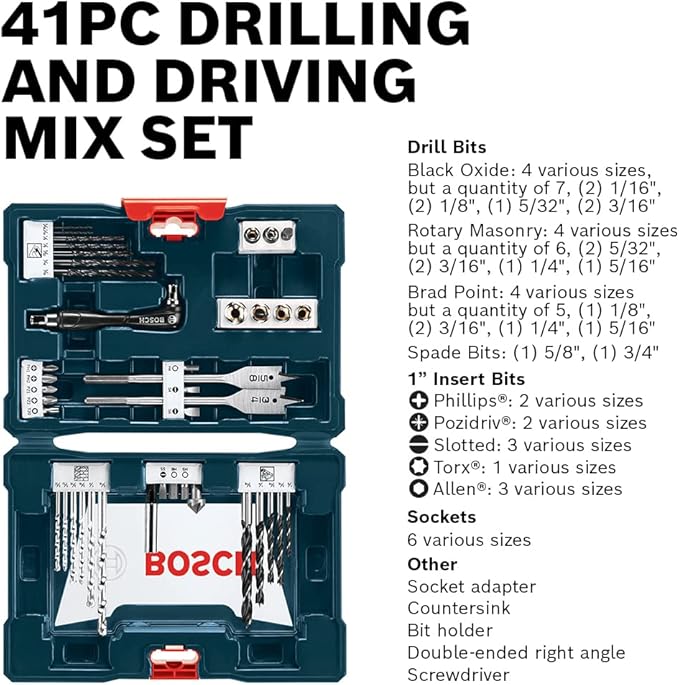Bosch PS21-2A 12-Volt Max Lithium-Ion 2-Speed Pocket Driver Kit with 2 Batteries, Charger and Case w/ 41 pc drill and drive bit set