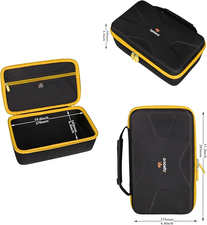Aproca Case Compatible with AstroAI Tire Inflator Portable Air Compressor Tire Air Pump, Storage Hard Bag for Accessories-Black with Yellow zipper (Case Only)