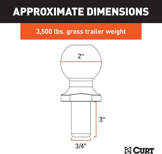 CURT 40073 Chrome Trailer Hitch Ball, 3,500 lbs, 2-Inch Diameter, 3/4 x 3-Inch Shank