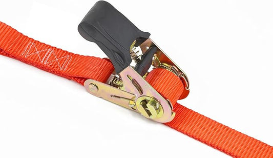 PowerTye - Endless Ratchet Strap - 1in x 7ft Easy Grip (Hookless), Tie Down Strap w/ 400 lb. Working Load Limit / 1,200 lb. Break Strength, Ideal for Motorcycle, ATV, Bike, & Coolers, Orange 2-Pack