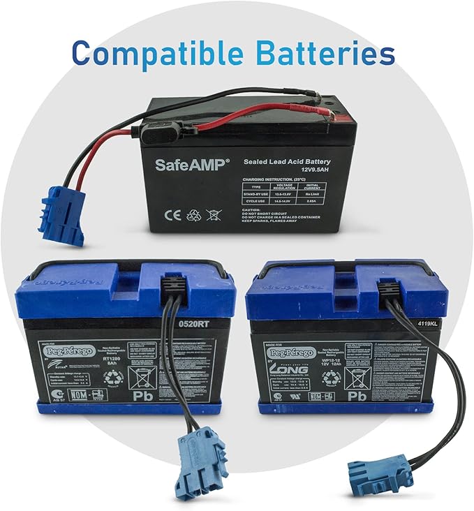 12 Volt UL Listed Battery Charger Compatible with Peg Perego® 12V Battery for John Deere Ground Force Tractor, John Deere Gator XUV Polaris RZR 900 Powered Ride On Car