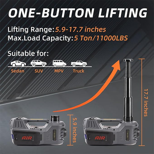 STANDTALL Electric Car Jack Kit 5T 12V Electric Floor Jack Lift for Vehicle, Electric Hydraulic Jack Auto Repair Tool Set with Built-in Inflator and Impact Wrench
