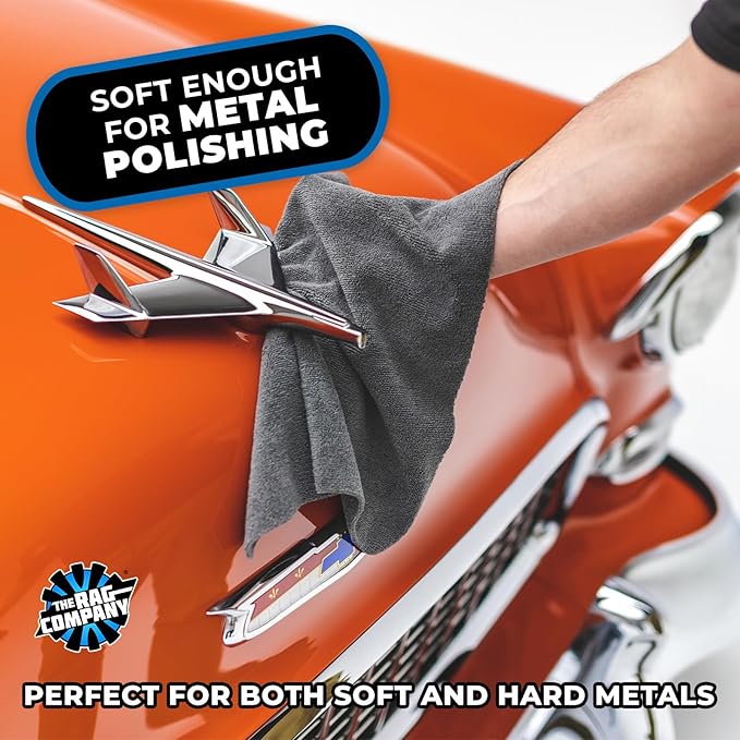 The Rag Company - Mini-Miner - Professional Metal Polishing Microfiber Towels for Cars, Safe on High-End Wheels and Soft Metals, 70/30 Blend, Dual-Pile, 365gsm, 10in x 10in, Grey (4-Pack)