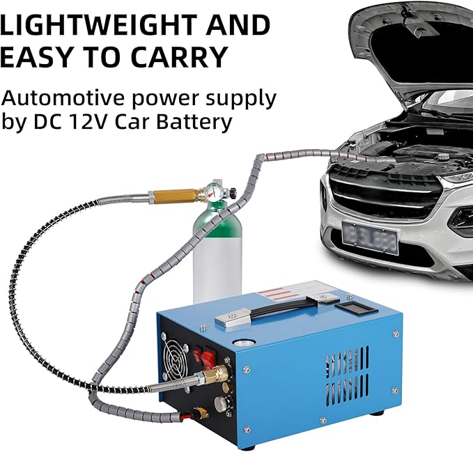 PCP Air Compressor, 4500 Psi/30 MPa Scuba Tank Compressor, 12V DC/120V AC Power Supply, Built-in Power Converter, Suitable for PCP Air Rifles, Paintball, High-Pressure Tank Compressors