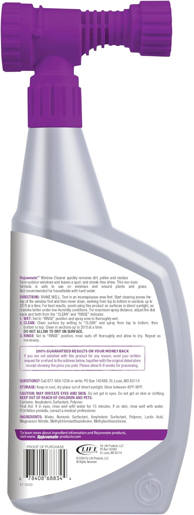 Rejuvenate High Performance Outdoor Window Spray and Rinse Cleaner with Hose End Adapter Instantly Removes Grime and Dirt Streak-Free Shine (32 oz)