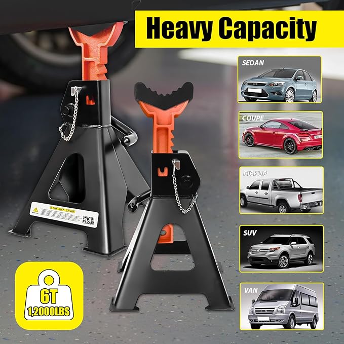 Jack Stands 6 Ton (13,200 LBs), 15.6"-23.4" Adjustable with Double Pin Locking,Heavy Duty Jack Stands with Extra Rubber Pads,Car Lifts for Home Garage 1 Pair Black