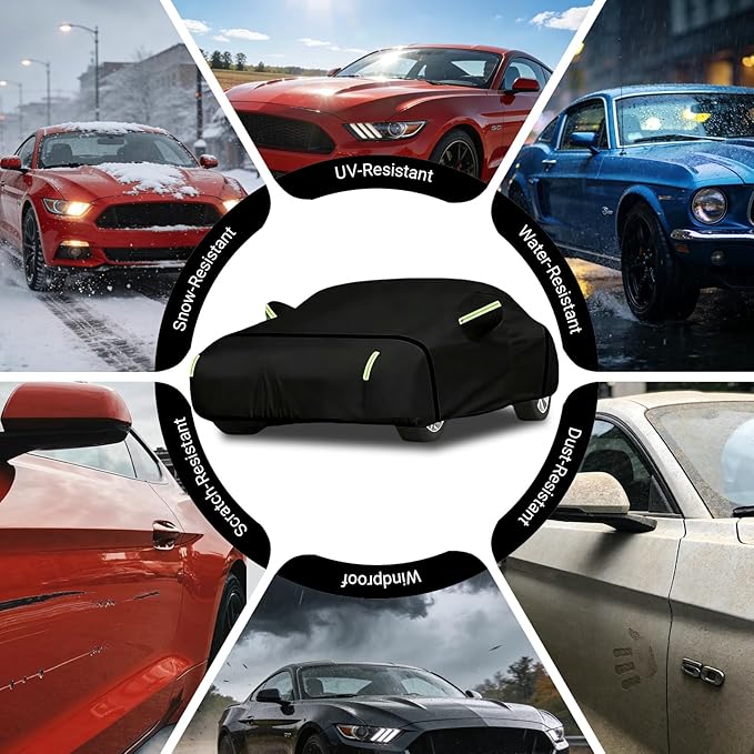 Car Cover Compatible with for Ford Mustang/Shelby 1965-2025, Waterproof All Weather for Automobiles, Outdoor Full Cover Rain Sun UV Protection, Black