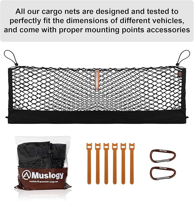 Muslogy Envelope Style Trunk Cargo Net Compatible with 2023 2022 2021 2020 2019 Hyundai Santa Fe Accessories Custom Fit Trunk Organizer Upgraded Storage Luggage Net with Metal Hooks
