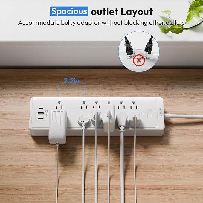 15 ft Extension Cord Flat Plug Power Strip, NTONPOWER 2100 Joules Surge Protector with 12 Outlet 3 USB Port, 1875W/15A, Overload Protection, Long Cord Wall Mountable for Home Office Accessories, White