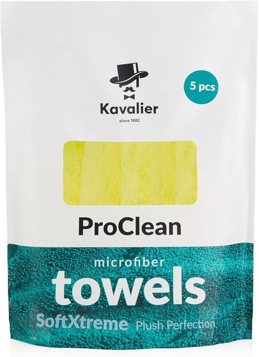 Kavalier Microfiber Towel Set ProClean Plush Perfection - High Absorbency Cleaning Fiber - Multi-Use Cleaning Cloths for Home & Automotive Care - 5 Units Pack of Yellow Towels