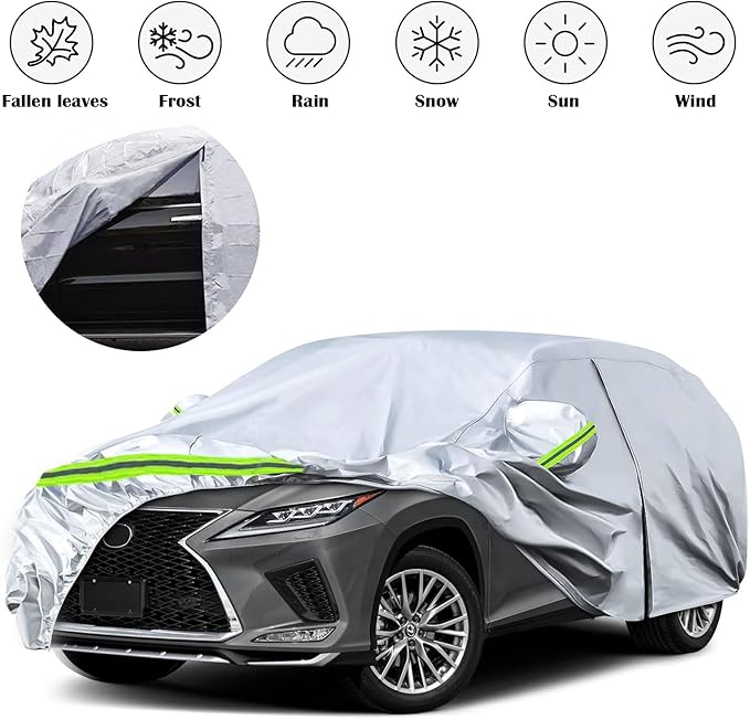 Waterproof Car Covers Replace for 2008-2025 Lexus RX350 RX450H, 6 Layers All Weather Custom-fit Car Cover with Zipper Door & Windproof Bands for Snow Rain Dust Hail Protection (RX)