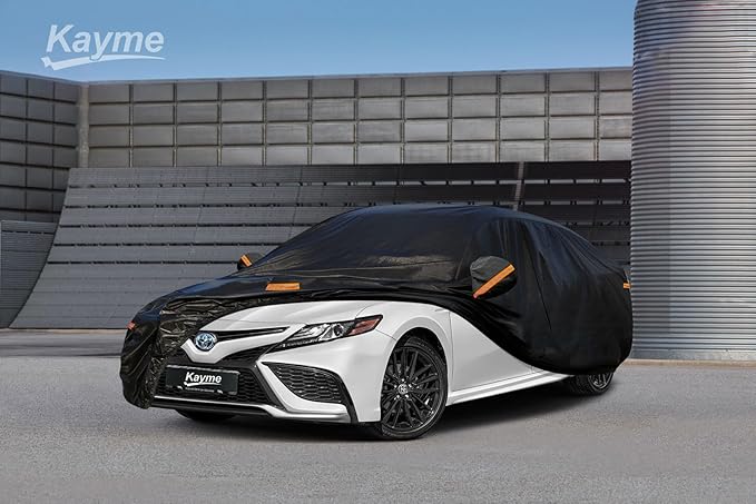 Kayme 7 Layers Car Cover Custom Fit for Toyota Camry Sedan/Solara (1996-2025) Waterproof All Weather for Automobiles, Outdoor Full Cover Rain Sun UV Protection with Zipper Cotton/Black