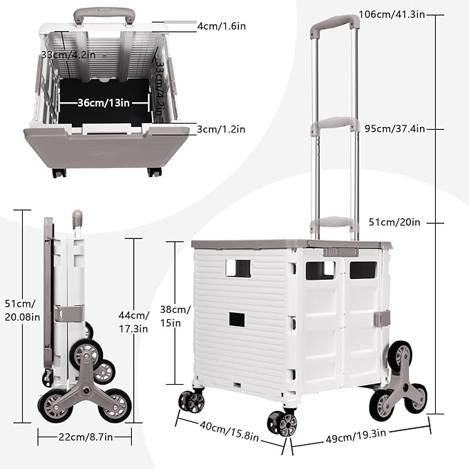 Foldable Utility Cart with Stair Climbing Wheels,Collapsible Rolling Crate with Magnetic Lid Telescopic Cover,Adjustable Telescoping Handle,360° Rotate Wheel Hand Cart for Teacher Shopping Moving