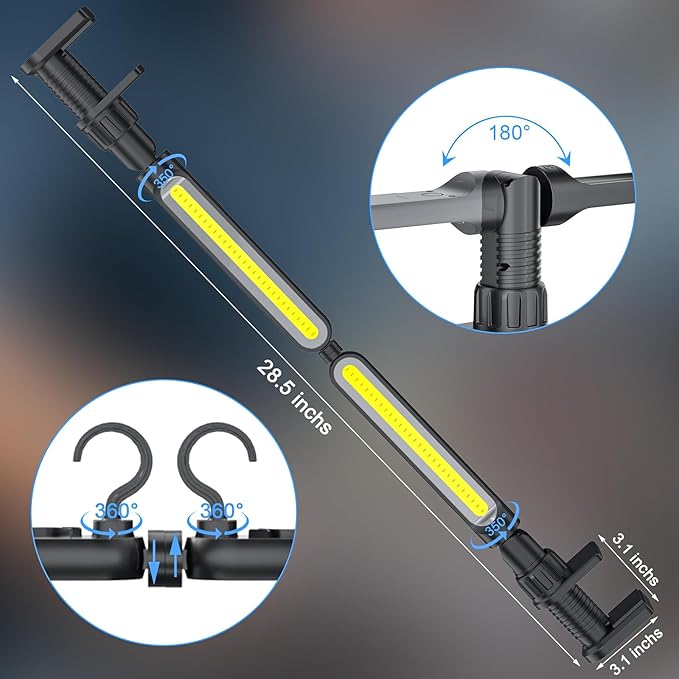 Work Light for Mechanic 3200LM LED 5000mAh Rechargeable Magnetic Light Bar with Hooks, Underhood Work Lights for Car Repairing, Inspection, Garage, Workshop, Emergency - 2-Pack