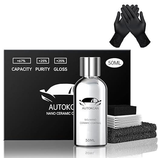 10H Nano Ceramic Coating for Cars, 50ML High Gloss Anti-Scratch SiO2 Ceramic Car Coating Kit, Plastic, Glass, Wheel Polishing, Hydrophobic, Long Lasting Protection