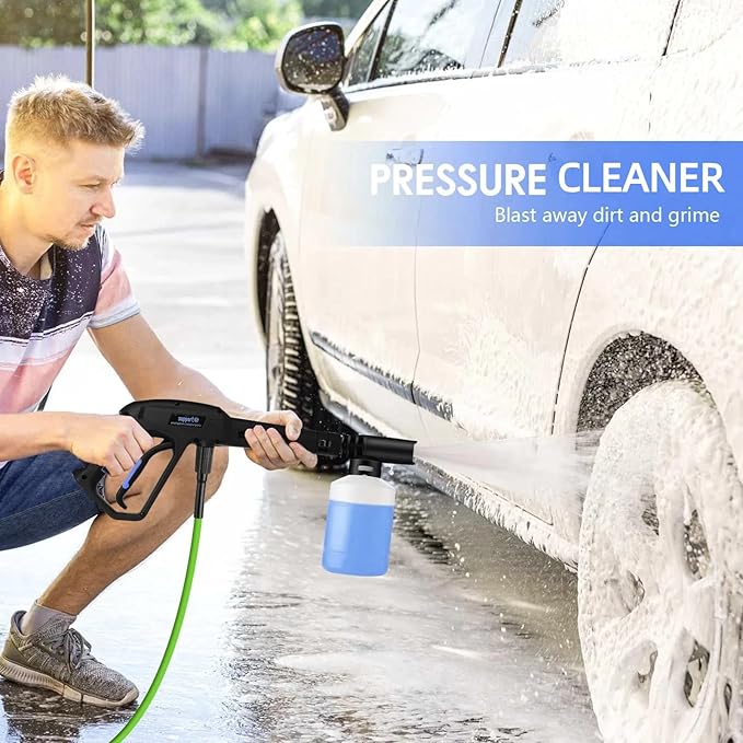 Pressure Cleaner High Power Cleaner with 33ft Power Hose, 4 Nozzles and Soap Bottle, for Home, Cars, Fences, Patio (Light Blue)