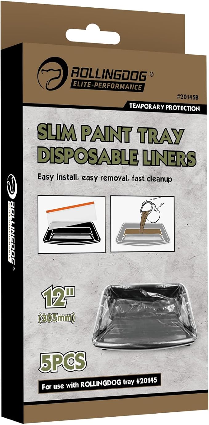 ROLLINGDOG 12 inch Disposable Paint Tray Liners - Heavy Duty LDPE Material Easy Removal and Fast cleanup(Pack of 5)
