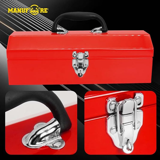MANUFORE 16" Metal Tool Box Lightweight and Sturdy Storage Box Made of Heavy Steel and Nicely Finished and Painted