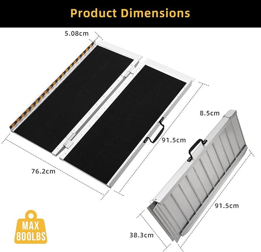EliteEdge Portable Ramp 3FT - High Weight Capacity, Non Skid Aluminum, Folding Wheelchair Ramp for Home Entrance, Thresholds, Stairs, Curbs, Scooters