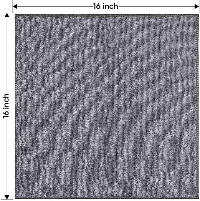 HOMEXCEL Microfiber Cleaning Cloths 12 Pack, Premium 16 x 16 inch Microfiber Towel for Cars, Ultra Absorbent Car Washing Cloth, Lint Free Streak Free Wash Cloths for Car, Kitchen, and Window, Grey