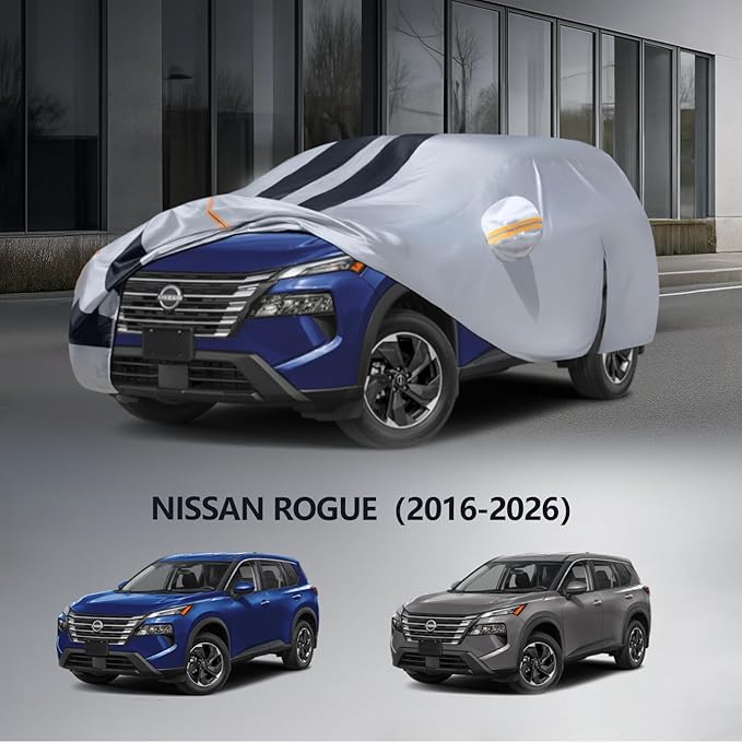 Multi-Layer Car Cover Custom Fit for Nissan Rogue(2016-2026), 100% Waterproof All Weather for Automobiles, Gift with Towel, Heavy Duty Car Covers for Rain Sun UV Protection with Door Zipper
