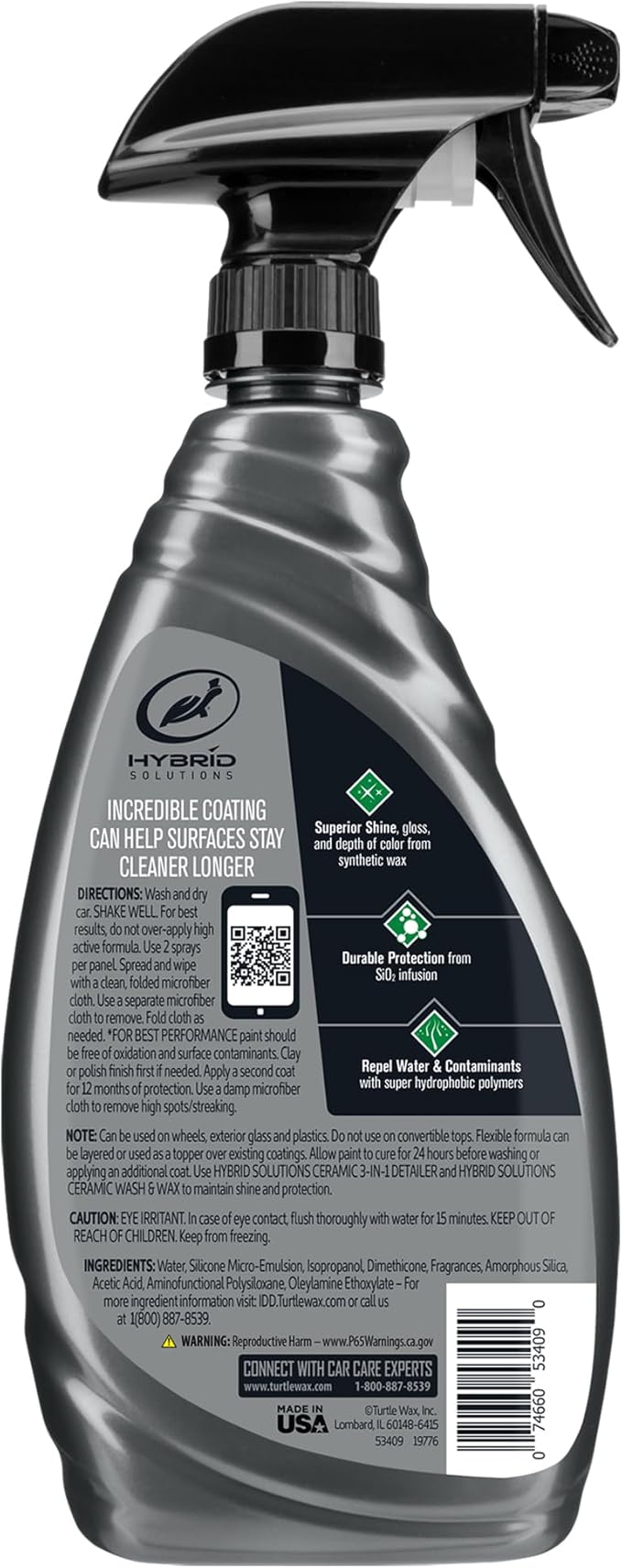 Turtle Wax Hybrid Solutions Ceramic Spray Coating, High Shine Car Wax, Offers Durable Paint Protection, Extreme Water Beading Action, Safe for Glass, Wheels, Trim and More, 16 oz (Pack of 3)