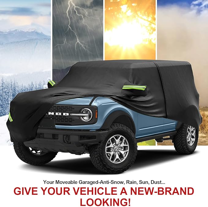 Car Cover for Ford Bronco 2021-2023 6 Layers All Weather 240T Windproof Waterproof All Weather Protection Outdoor Covers Compatible with Ford Bronco