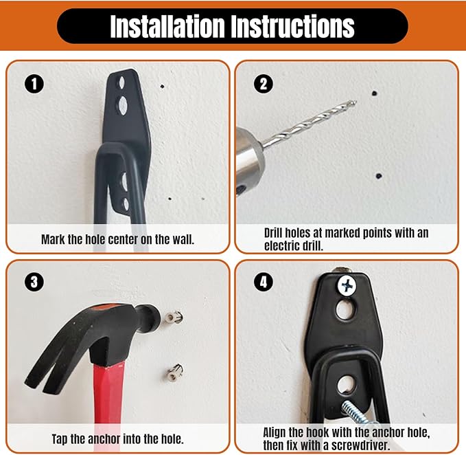 Garage Hooks, 17 Pack Assorted Wall Mount Tool Hangers with Anti-Slip Rubber Coating, Easy Installation with Screws & Anchors for Garage, Shed, Workshop Organization & Storage