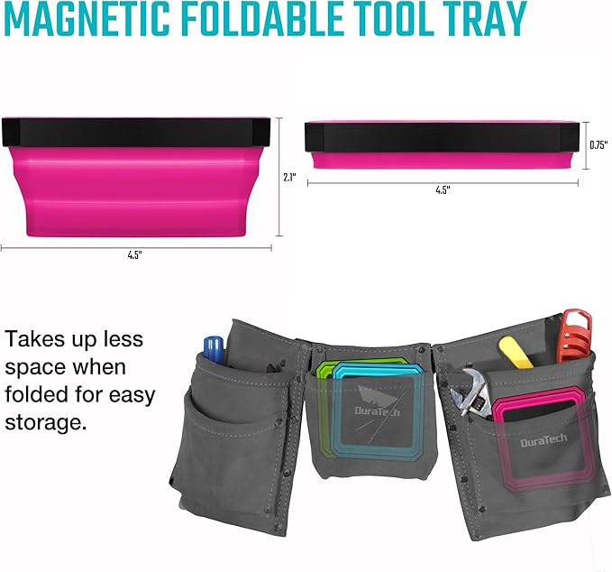DURATECH Magnetic Foldable Parts Tray Set, 3 Pack Collapsible Silicone Tool Tray Set with Double-Sided Magnetic Base for Organizing Screw Bolts Nuts Washers Pins and Other Small Metal Parts