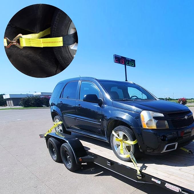 WSSROGY 2 Pack 24"x2" and 36"x2" Axle Tie Down Straps with Protective Sleeves and D Rings, Heavy Duty Car Axle Straps 6000 Lb. Capacity 9000 Breaking Strength for Car Securing