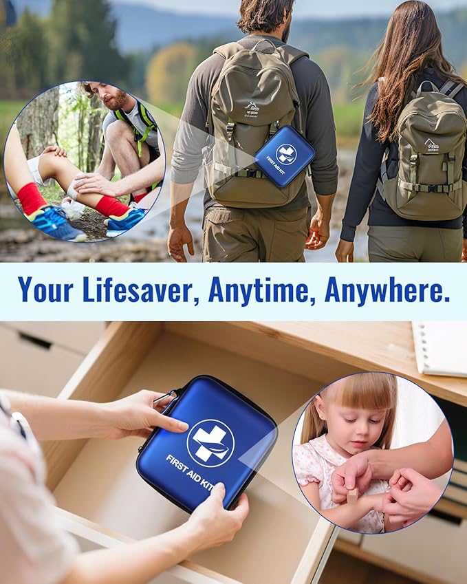 Mini First Aid Kit, 163 Pcs Small Medical Kit, Emergency First Aid Supplies and Survival Kit with Hard Shell - Perfect for Travel, Home, Outdoor, Office, Camping, Hiking