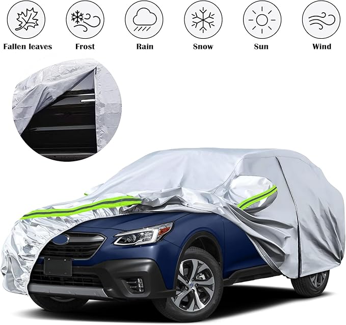 Waterproof Car Covers Replace for 2004-2025 Subaru Outback, 6 Layers All Weather Custom-fit Car Cover with Zipper Door & Windproof Bands for Snow Rain Dust Hail Protection (Outback)