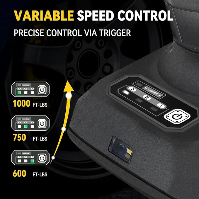 Cordless Impact Wrench 1/2 inch Impact Gun with Charger & 5 Sockets, Brushless Motor, 1000Ft-lbs, 21V, 2x4.0Ah Battery, Variable Speeds for Car/Pickup Truck/Mower/Industrial Tasks
