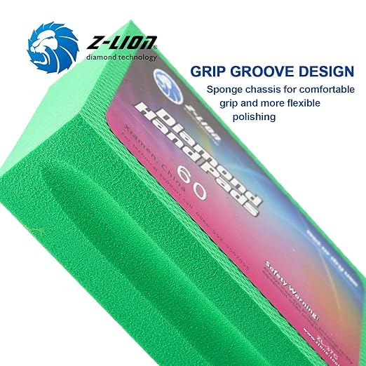 Z-Lion Diamond Hand Polishing Pads Electroplated Blocks Foam Backing for Tile Stone Marble Concrete Ceramics Granite Glass Wet Dry Grit 60
