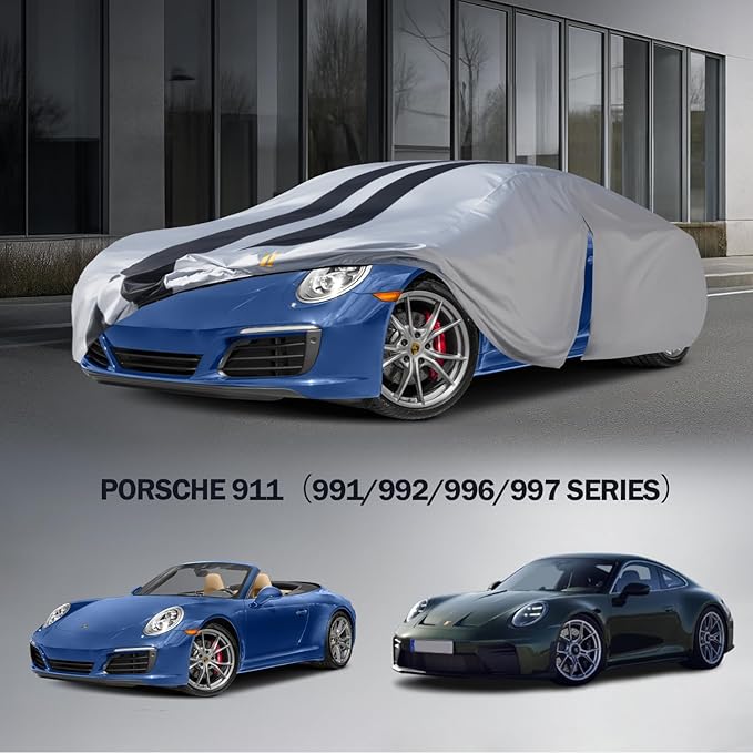 Multi-Layer Car Cover Custom Fit for Porsche 911(991/992/996/997 Series) Carrera 4S/Turbo/Carrera(2011-2026), 100% Waterproof, Gift with Towel, Heavy Duty Car Covers for Rain Sun UV Protection.
