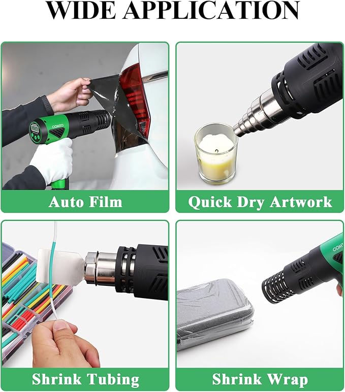 1800W Heat Gun with LCD Digital Display, Variable Temperature Control 122℉-1202℉(50℃- 650℃)with 4 Nozzles for Crafts, Vinyl Wrap, Shrink Tubing (SG-1004E)