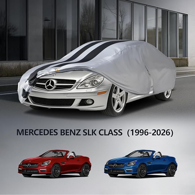 Multi-Layer Car Cover Custom Fit for Mercedes Benz SLK/SLC Class 200/230/280/300/350/(1996-2026), 100% Waterproof, Gift with Towel, Heavy Duty Car Covers for Rain Sun UV Protection with Door Zipper