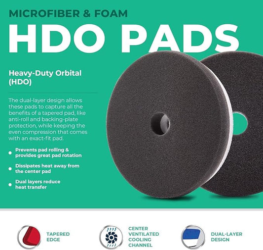 Lake Country 6.5" HDO Black Foam Finishing Pad (1-Pack)- Premium Heavy Duty Orbital Polishing Pads for Cars-Ultra Soft Foam Polishing Pads for Car Polishing Kit - Car Buffer Pads w/Tapered Edge