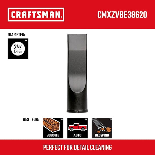 CRAFTSMAN CMXZVBE38620 2-1/2 in. Car Nozzle Wet Dry Vac Attachment, Industrial-Grade Shop Vacuum Accessory for Deep Automotive Cleaning, Fits 2-1/2 in. Hose Diameter
