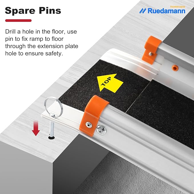 Ruedamann 5FT x 8.3" Adjustable Wheelchair Ramp with Handle, Telescoping Portable Wheelchair Ramp for Home Steps, 600lbs Capacity, Non-Skid Surface Wheel Chair Scooter Ramp for Doorway, Stairs 2Pcs