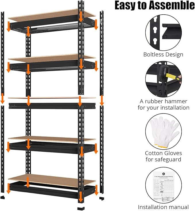 Towallmark Garage Shelving, 36 x18 x 72 Storage Shelves, Heavy Duty Storage Shelving, Durable Storage Shelves, Rust-Resistant Design, Easy Assembly