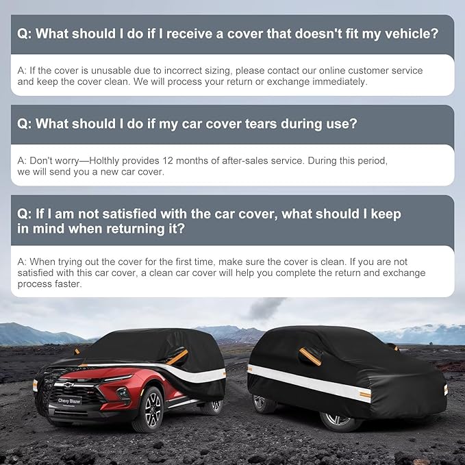 10 Layers SUV Car Cover Custom Fit for Chevrolet Chevy Blazer (2019-2026), Waterproof All Weather for Automobiles, Outdoor Full Cover Sun Dust Rain Protection with Cotton. Black