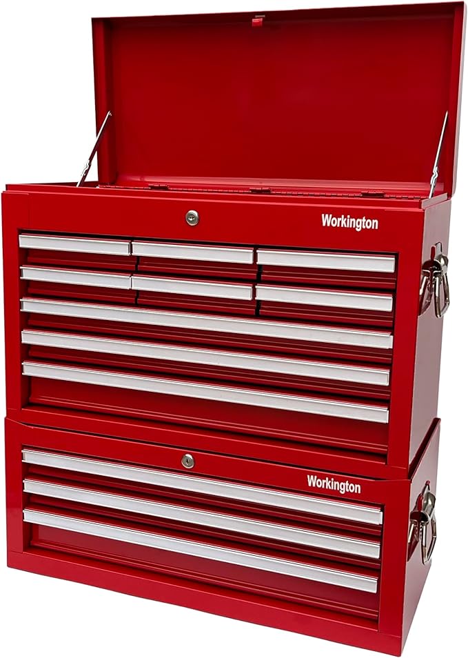 Workington Professional Industrial Portable Metal Tool Chest with 9 Drawers, 26" 9-Drawer Tool Chest Cabinet with Ball Bearing Drawer Slides, Steel Tool Storage Box Organizer 4016 Red