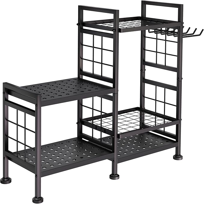 GIOTORENT 5 Tier Garden Tool Organizer, Metal Yard Tools Storage Rack, Garage Storage and Organization, Heavy Duty Garden Tool Organizer for Garage, Yard, Patio, Shed, Indoors and Outdoors, Black