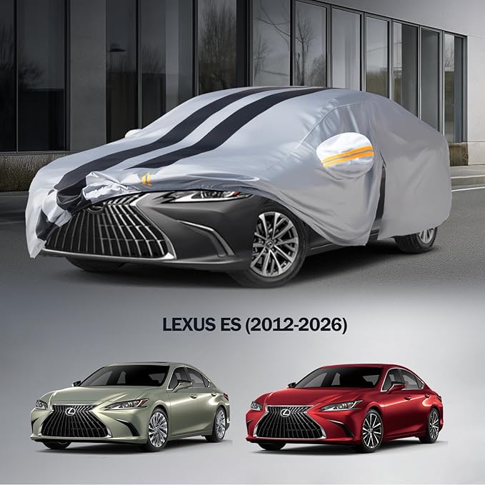 Multi-Layer Car Cover Custom Fit for Lexus ES 300 330 350(2012-2026), 100% Waterproof All Weather for Automobiles, Gift with Towel, Heavy Duty Car Covers for Rain Sun UV Protection with Door Zipper